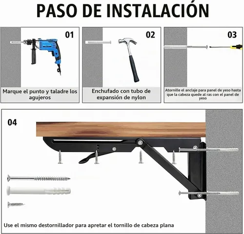 Vista 6 de Soportes plegables para estantes – 8 pulgadas, 2 piezas de metal resistente, soporte de estante plegable montado en la pared, ahorro de espacio