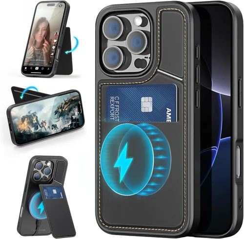 Vista 5 de Funda tipo cartera compatible con iPhone 14 Pro con función atril y tarjetero de crédito compatible con iPhone 14 Pro, cartera 3 en 1, tarjetero