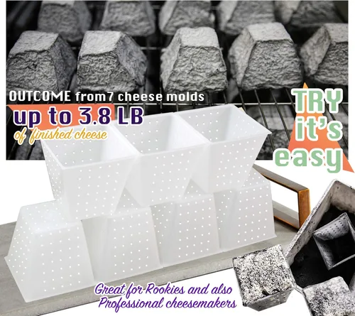 Vista 8 de Molde de queso pequeño pirámide de 7 piezas de 0.45 cuartos de galón – Molde de queso suave para hacer queso – Suministros caseros para hacer queso