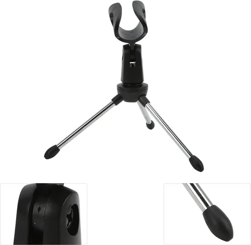 Vista 2 de Soporte para micrófono de escritorio, 5/8 pulgadas con rosca de escritorio, trípode a prueba de golpes, fácil de almacenar, ángulo ajustable
