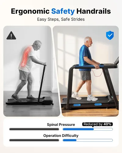 Vista 4 de MERACH T12 Foldable Treadmill for Home, 300 LBS Capacity, Wide Running Belt 15% Auto Incline Treadmill with LED Display, Smart App, 2.5HP