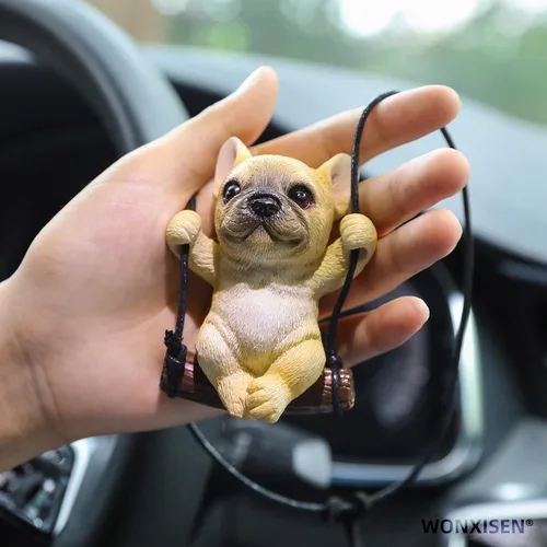 Vista 4 de Adorno de coche Bulldog Francés – Espejo colgante para el interior del coche