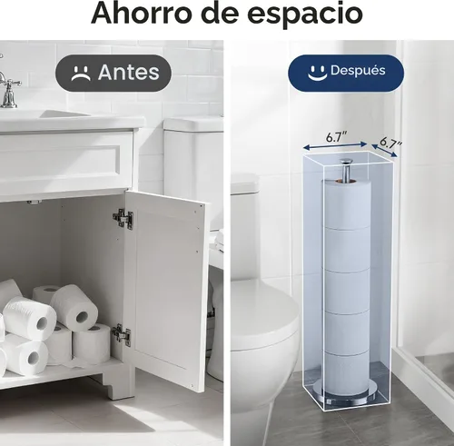 Vista 4 de Soporte para papel higiénico (con función de reserva), soporte de almacenamiento de rollos de repuesto independiente, acero inoxidable, diseño