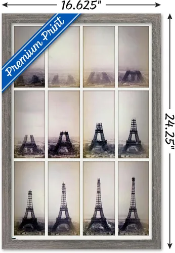 Vista 3 de Trends International Póster de pared con lapso de tiempo de construcción de la Torre Eiffel, 14.725 x 22.375 pulgadas, versión enmarcada de madera
