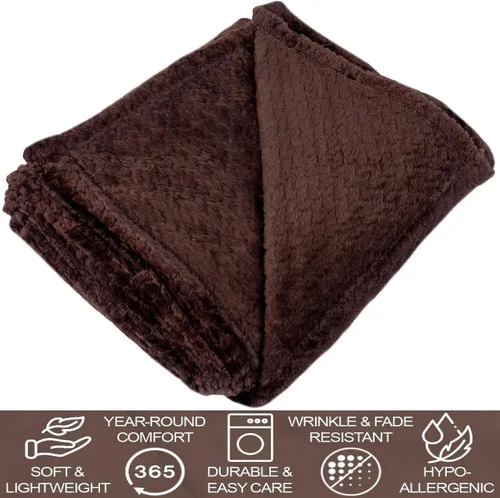Vista 4 de Manta de punto gofre con textura suave para sofá, cama individual, niños y adultos, 50 x 60 pulgadas, manta de punto de felpilla, manta bohemia