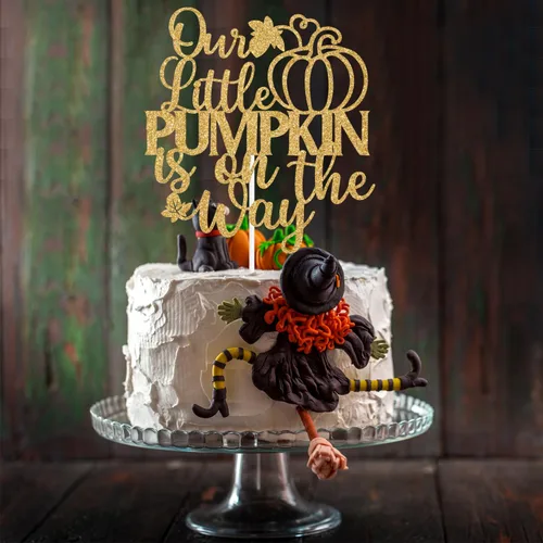 Vista 6 de Decoración para tartas con purpurina dorada, «Our Little Pumpkin is on the Way», «Sweet Little Pumpkin/A Little Pumpkin is on the Way», decoración