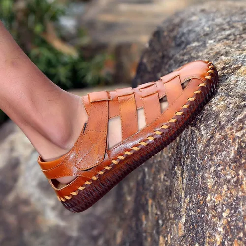 Vista 6 de HESBITEUL Sandalias de cuero para hombre, sandalias de senderismo al aire libre, impermeables, atléticas, deportivas, para pescador, zapatos