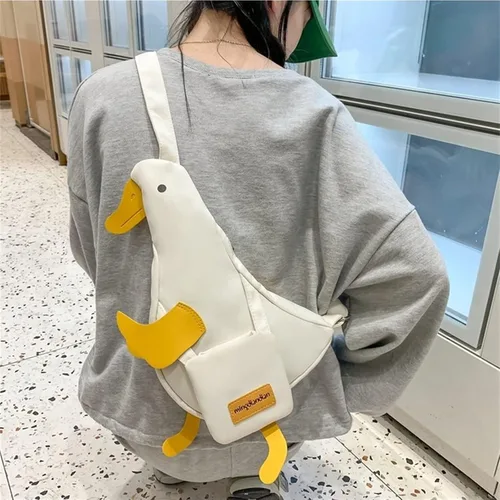 Vista 2 de Bolso de hombro unisex con diseño de pato, diseño de pato, diseño de dibujos animados, bolsa de mensajero única de lona