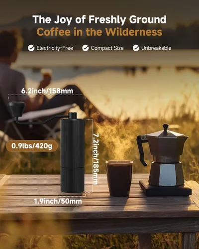 Vista 8 de Molinillo de café manual, molinillo de café de mano con 30 ajustes ajustables, fresas cónicas de espresso de acero inoxidable CNC 420, diseño
