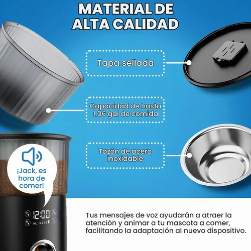 Vista 4 de Comedero automático para gatos, comedero automático para mascotas de 4 litros para gatos y perros pequeños, dispensador de alimentos secos con negro