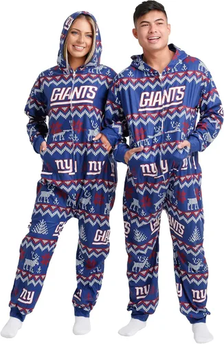 Vista 24 de FOCO Unisex NFL Team Logo Pajamas One Piece Onesie Patrón feo navideño