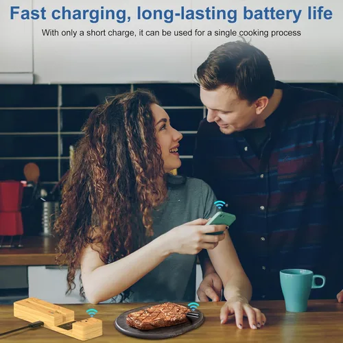 Vista 2 de Termómetro inalámbrico para carne Bluetooth con sonda de cerámica: Termómetro digital impermeable para horno y alimentos para parrilla, freidora