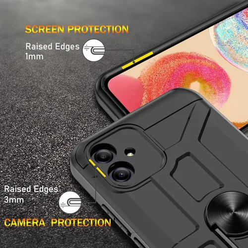 Vista 6 de Funda para Galaxy A04e, con [3X protector de pantalla de vidrio templado], soporte de anillo integrado y soporte magnético para automóvil a prueba