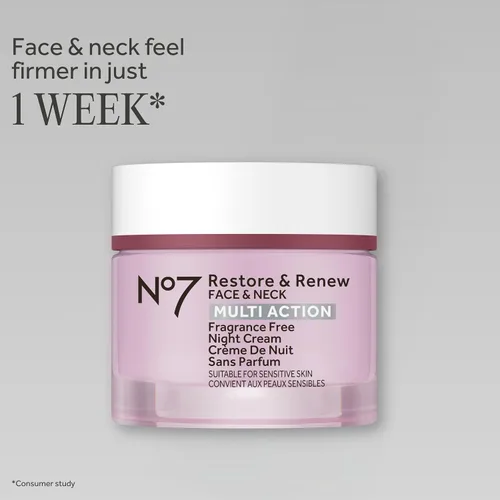 Vista 2 de No7 Restore & Renew Crema de Noche Multiacción para Rostro y Cuello - Crema Facial Antienvejecimiento con Péptidos de Colágeno - Ácido Hialurónico
