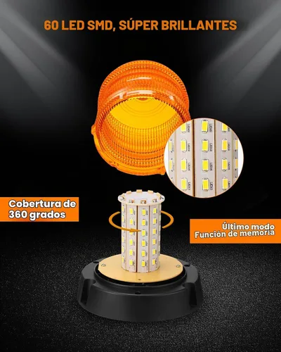 Vista 4 de Leelosp Paquete de 4 unidades de 60 luces de baliza intermitente ámbar, luz de advertencia de seguridad intermitente de 12V-24V ámbar con luz