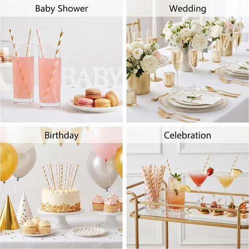 Vista 5 de Alink Pajitas de papel biodegradables Disposable Drinking Straws for Birthday, Wedding, Bridal Shower, Baby Shower, Christmas Decorations and