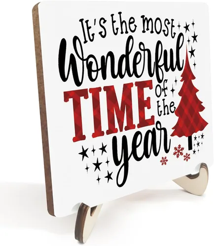 Vista 5 de Decoración rústica de escritorio de madera de Navidad, divertida decoración de vacaciones de invierno para el hogar, granja, oficina, mesa, estante