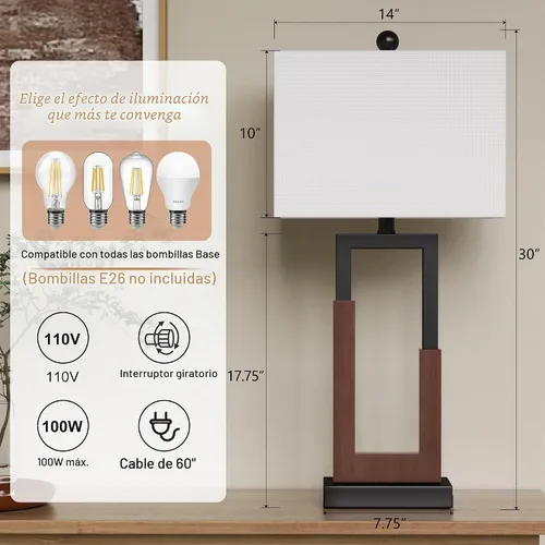 Vista 2 de Maxax Juego de 2 Lámparas de Mesa Estilo Granja de 30" para Sala de Estar, Modernas Lámparas de Mesita de Noche Negras con Puerto USB y Tipo-C