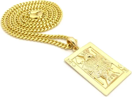 Vista 3 de Collar con colgante de oro para hombre, diseño de rey de espada, 24 pulgadas, cubano, caja y cuerda, collar