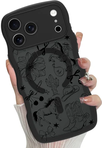 Vista 19 de Funda magnética para iPhone 17 Pro [compatible con MagSafe], bonita funda de moda con estampado de leopardo negro, translúcida, mate, parte trasera