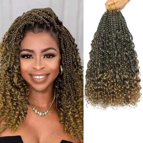 Vista 38 de Flagship 9 Paquetes Goddess Box Braids Cabello de Ganchillo para Mujeres Negras - 10 Pulgadas Pre-enrollado con Puntas Rizadas, Estilo Bohemio 1b