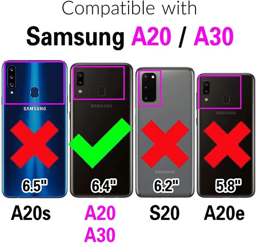 Vista 2 de Asuwish Funda de teléfono para Samsung Galaxy A20 A30 con cremallera, funda desmontable con protector de pantalla y soporte de cuero para tarjetas