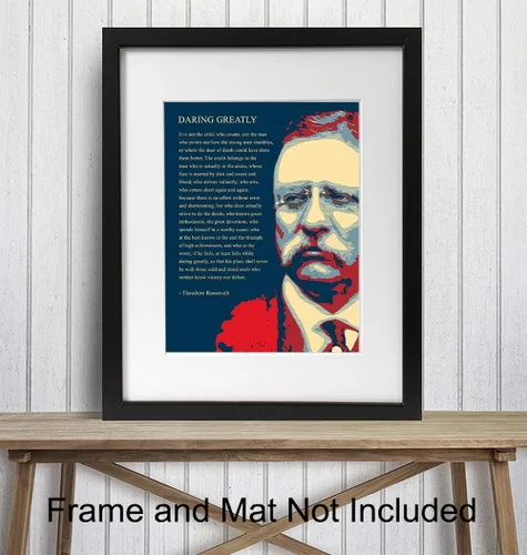 Vista 2 de Póster de Arte de Pared con Cita Inspiracional de Teddy Roosevelt - Poema Motivacional Atreverse Grandemente - Regalo para Emprendedores