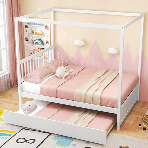 Vista 9 de KOMFOTT Cama de madera de tamaño individual con 2 cajones, marco de cama de madera con almacenamiento en cubos y rieles de valla, plataforma de Gris