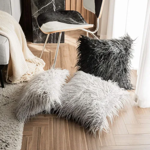 Vista 6 de K KEVIN TEXTILE - Juego de 2 fundas decorativas de lujo serie nueva estilo negro de pelo sintético para cojines de sofá, dormitorio y automóvil, 45