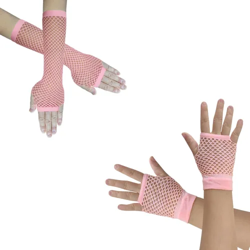 Vista 19 de Guantes de red para mujer, mangas largas de red de pesca para trajes Emo Punk 12 pares de guantes de red largos y cortos