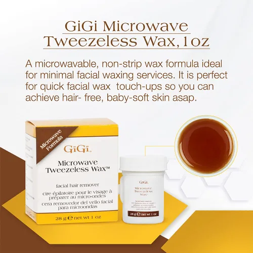Vista 2 de GiGi Cera sin pinzas para microondas, removedor de vello facial sin tiras, infusión de miel, 1 onza Sin pinzas con cera de abejas