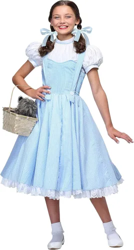 Vista 2 de Girls Dorothy Deluxe Halloween Costume Iconic Wizard of Oz Character Classic Kansas Girl Gingham Dress with Hair Ribbons