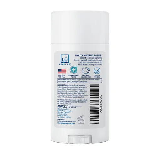 Vista 2 de Level Up Desodorante para niños: sin aluminio, sin alcohol, sin parabenos, protección contra olores las 24 horas, aroma fresco y limpio, para niños