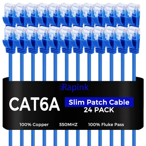 Vista 9 de Rapink Cables de conexión Cat6a 0.5 pies (Paquete de 10) Cable de par trenzado Cat6a delgado, Cable de conexión Ethernet Cat6a de 10G de soporte