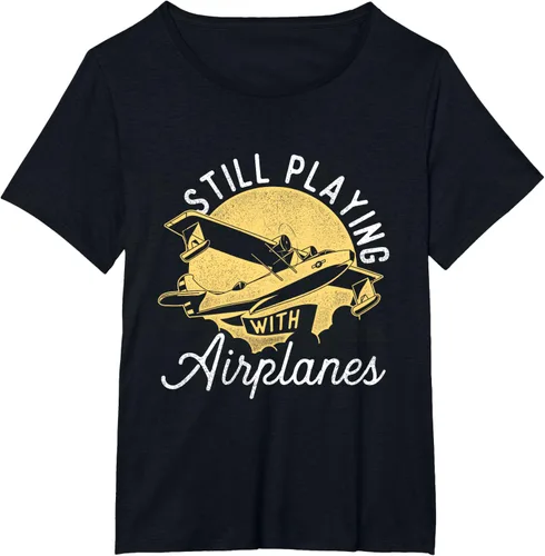 Vista 32 de Still Playing With Airplanes - Camiseta de control remoto RC Avión Piloto, Negro