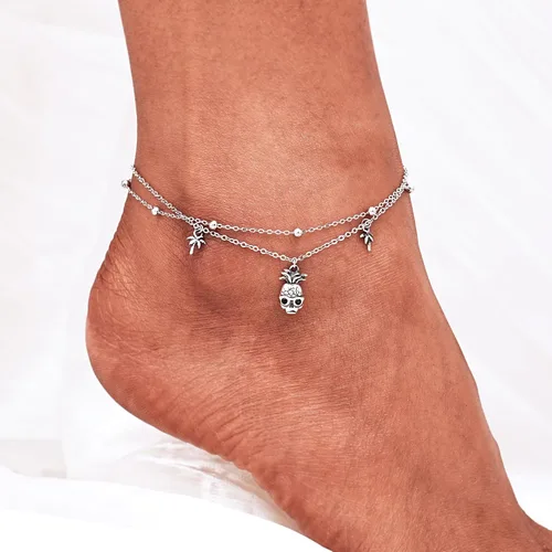 Vista 45 de CHIC & ARTSY Tobilleras de plata de ley S925 para mujer, pulsera de tobillo ajustable multicapa para playa, joyería de verano para mujer, de 10 a 11