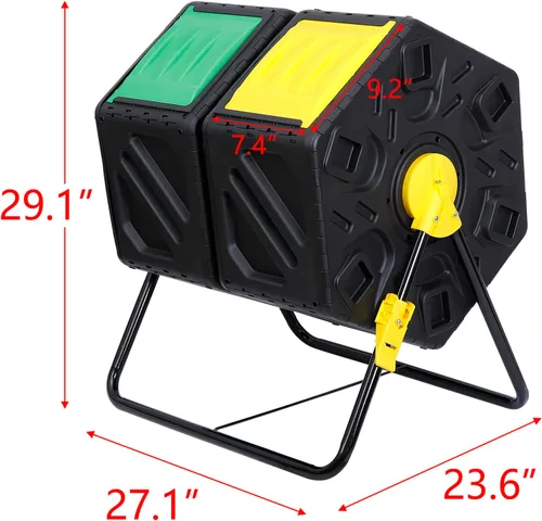 Vista 3 de JupiterForce Contenedores de compostaje de doble cámara, vaso giratorio de compost con 2 puertas correderas para jardines al aire libre, para todas