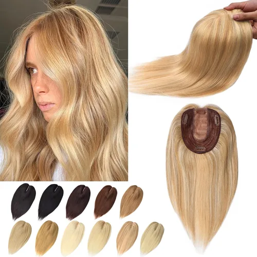 Vista 8 de Toppers de cabello humano real para mujeres con cabello delgado, 6 pulgadas, marrón oscuro