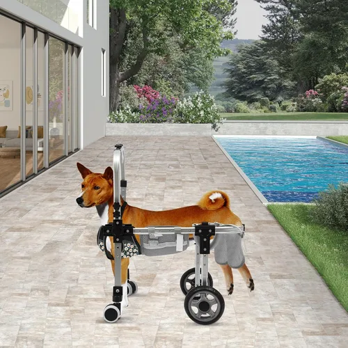 Vista 9 de Silla de ruedas ajustable para patas traseras, cochecito de perro de 4 ruedas con asa, silla de ruedas ligera para mascotas discapacitadas, patas