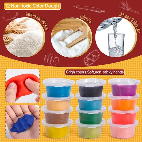 Vista 5 de Juego de Masa Colorida 3 en 1 para Niños de 3 a 8 años, Kit de Accesorios para Masa, Set de Helado, Fideos, Hamburguesa, Creaciones de Cocina