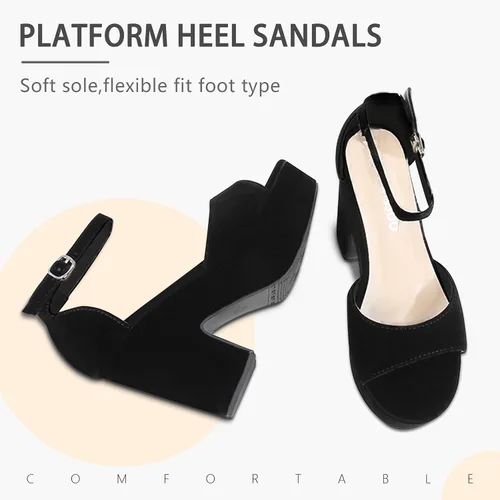 Vista 6 de CAMSSOO Sandalias de plataforma para mujer, de gamuza, con puntera abierta, correa al tobillo, a la moda, sexy, para boda, con bloques de tacón