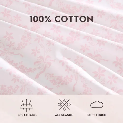 Vista 5 de Laura Ashley - Juego de sábanas individual, ropa de cama de percal de algodón fresca y suave con bolsillos profundos, ligera para comodidad durante