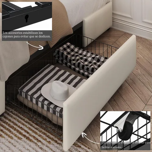 Vista 5 de Yaheetech Base de cama Queen tapizada con cabecera ajustable con botones de diamante, 3 cajones de almacenamiento, cama de plataforma queen/listones