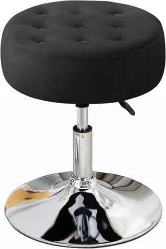 Vista 9 de Furniliving Taburete Otomano de Maquillaje de Terciopelo Acolchado de Mediados de Siglo, Silla Taburete de Tocador Giratoria Redonda Ajustable