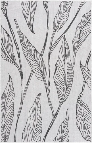 Vista 2 de Unique Loom Outdoor Botanical Collection Alfombra de área - Hoja (1.6 m x 2.4 m Rectangular, Carbón Marfil)