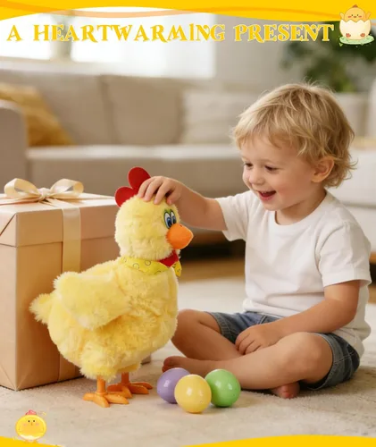 Vista 8 de Muñeca de juguete de animal de pollo de Pascua que pone huevo eléctrico loco juguete de pollo de felpa con música sonora