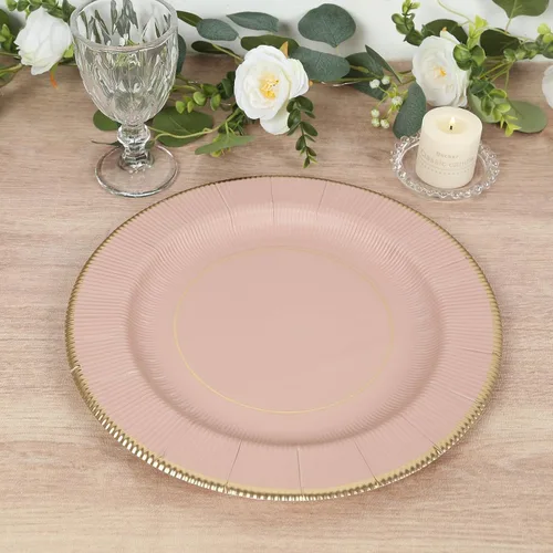 Vista 22 de Efavormart Paquete de 25 Platos Cargadores Desechables Sunray Metallic Sage Green de 13", Bandeja de Servir de Cartón, Redonda - 350 GSM Verde