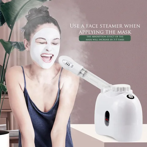 Vista 5 de YOKYAK Vaporizador facial Mister facial portátil con brazo extensible, niebla facial con rociador de mesa giratoria de 360 grados, vaporizador