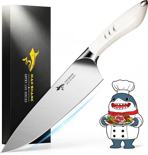 Vista 10 de MAD SHARK Cuchillo de chef de 8 pulgadas, cuchillo de cocina de alto carbono de acero inoxidable con mango ergonómico, cuchillo de cocina con caja
