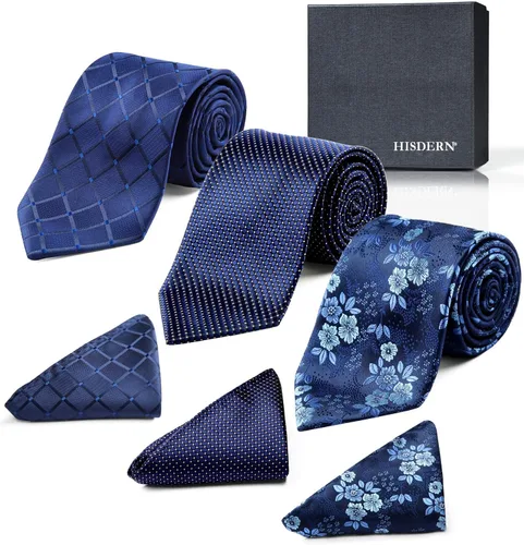 Vista 29 de HISDERN Juego de corbatas extralargas para hombre y pañuelo de bolsillo de 63 pulgadas, colección XL, caja de regalo, corbata, lote de 3